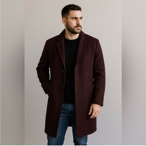 Topman Men's Deep Burgundy Trench Coat